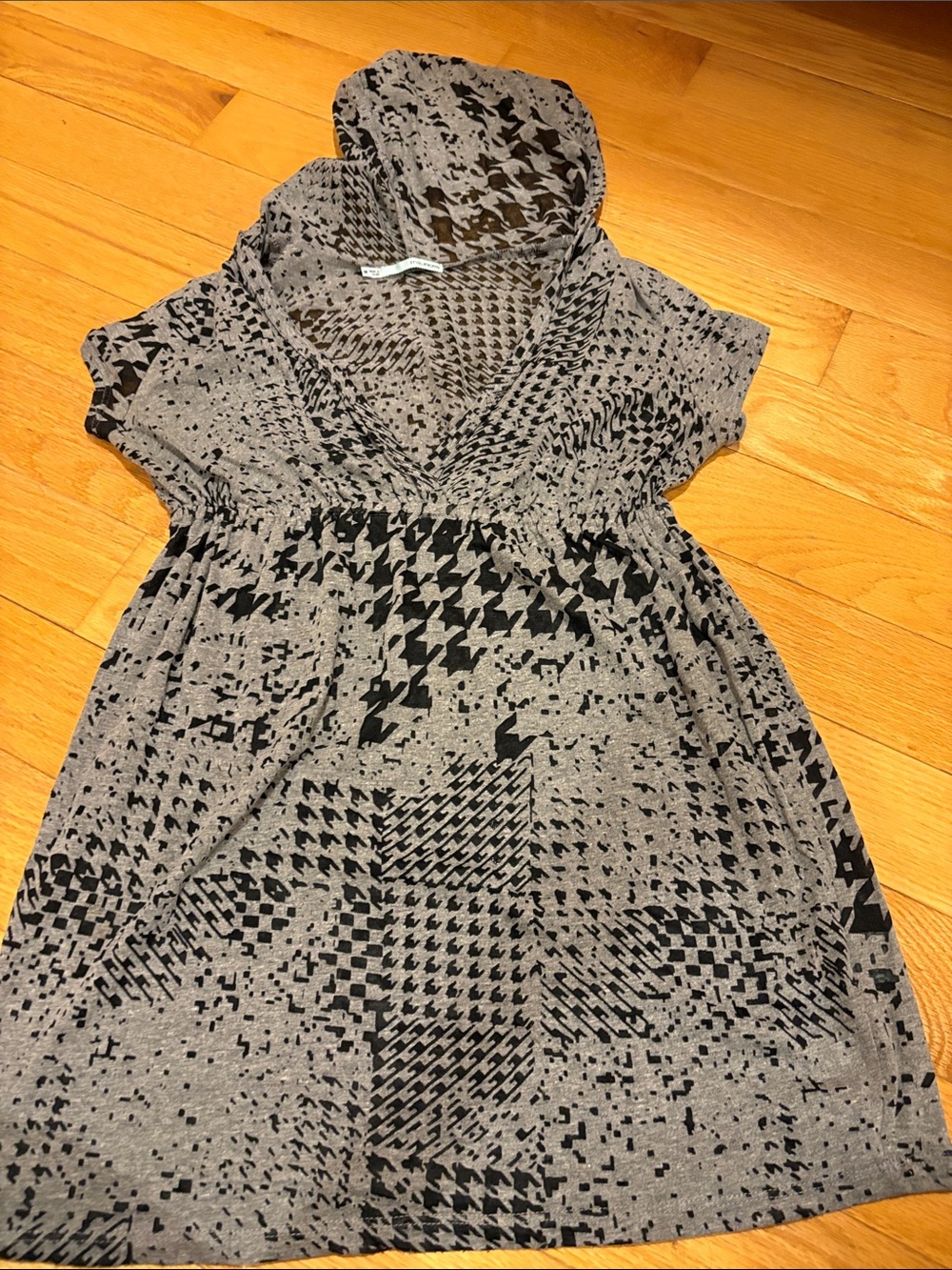 Gray and Black Patterned Hooded Tunic size medium